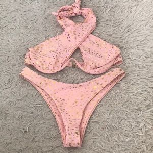 Shein Pink and Gold Heart bikini